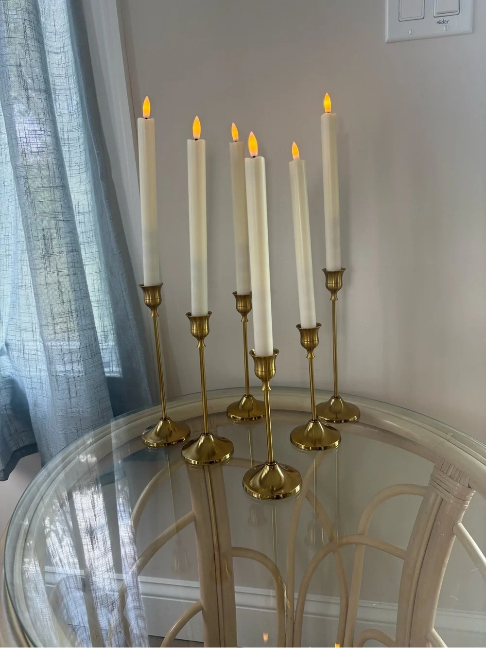 Gold Taper Candle Holders Set with Cream Tapers